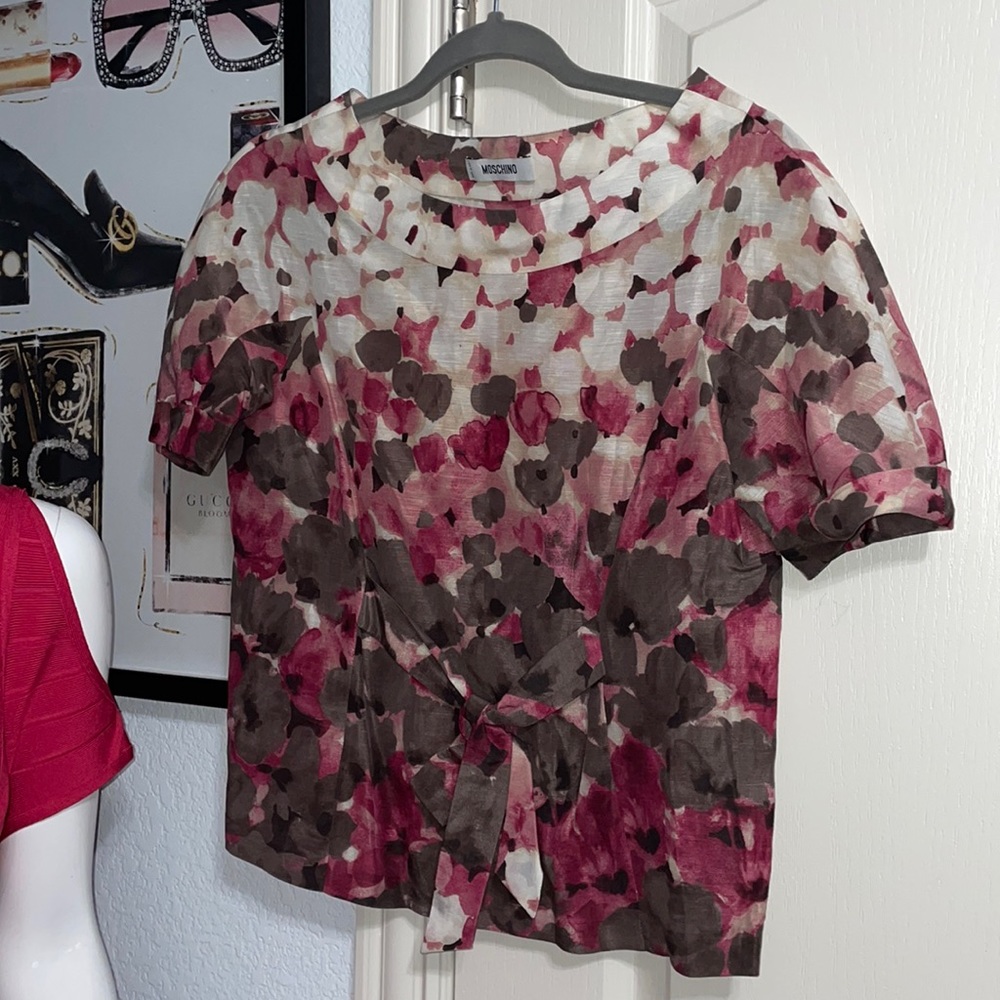 💙💖 Moschino Vintage Pink Floral Silk Linen Blend Blouse
